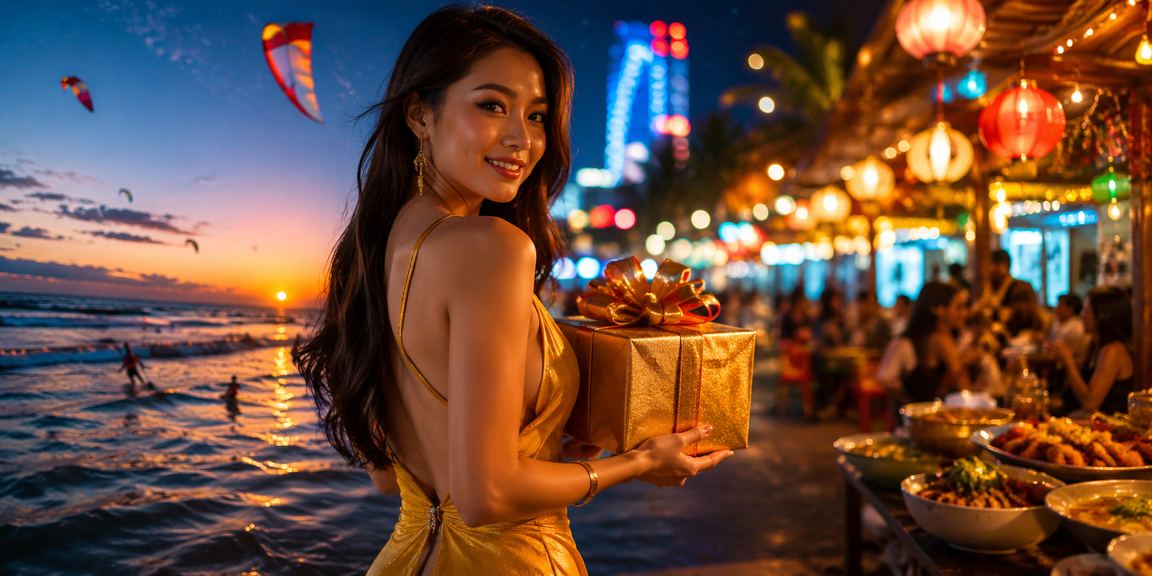 Người chơi tại chợ đêm Mũi Né truy cập 789vin trên điện thoại vào buổi tối
