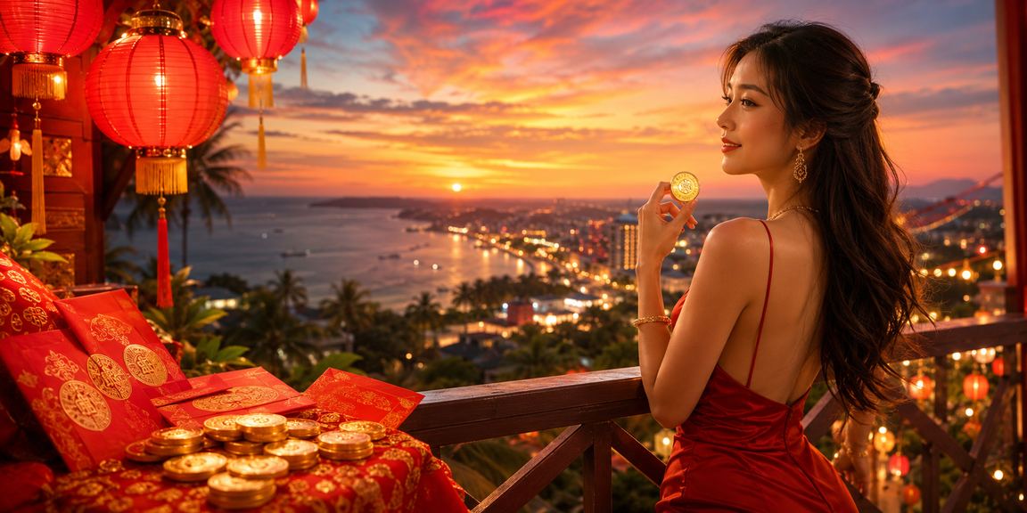 Người chơi tại Mũi Né cầm phong bì đỏ mừng thưởng dưới ánh đèn lồng lung linh