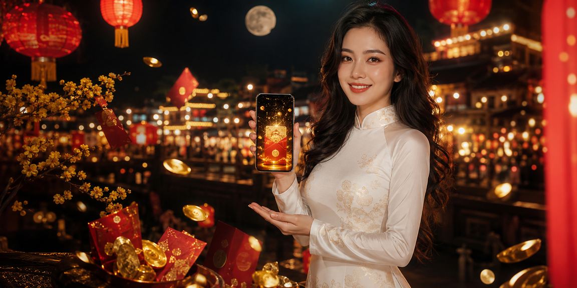Người chơi tại Nha Trang nhận phong bì đỏ bonus khuyến mãi trong trang phục áo dài truyền thống